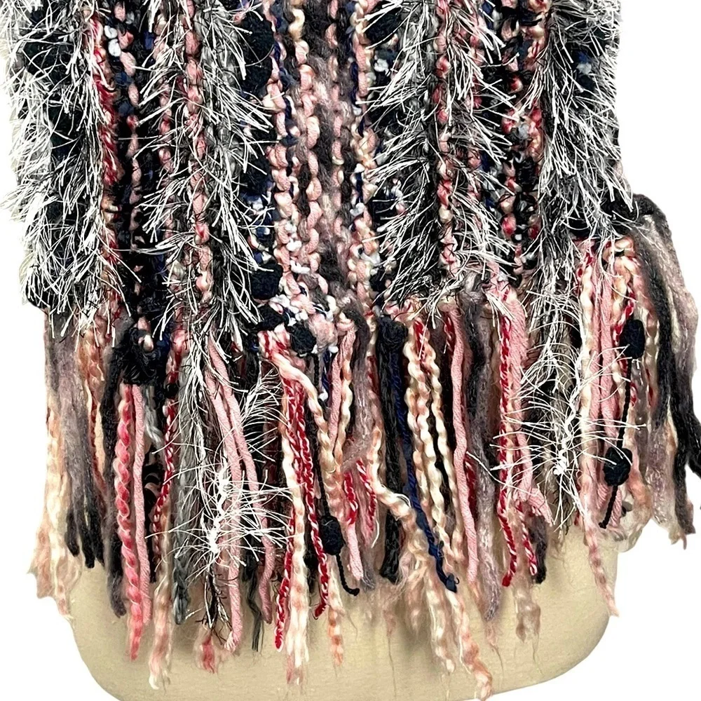 Handmade‎ Soft & Warm Multicolored Fuzzy Knit Eyelash Scarf With Fringe.